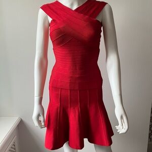 Herve Leger Red “Leto” top and matching skirt Small